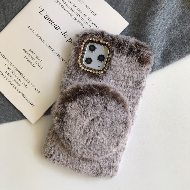 For iPhone 12 mini Plush Shockproof Case with Mirror Holder