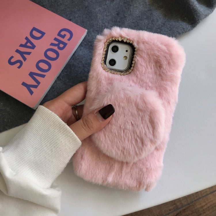 For iPhone 12 mini Plush Shockproof Case with Mirror Holder