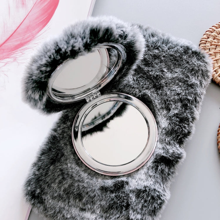 For iPhone 12 mini Plush Shockproof Case with Mirror Holder