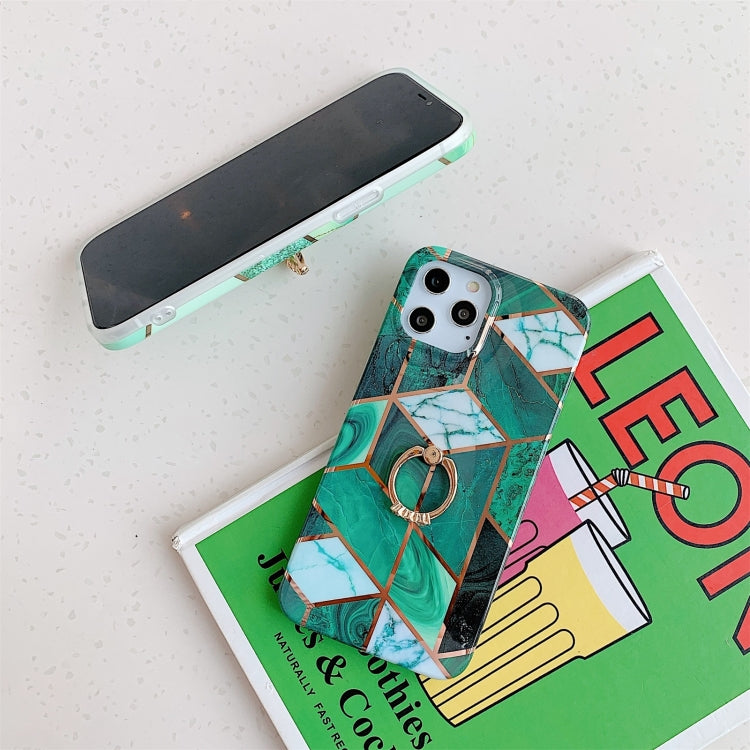 For iPhone 12 mini Plating Marble Pattern Soft TPU Protective Case with Ring Holder