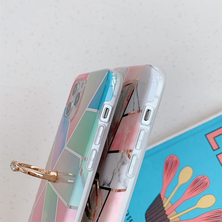 For iPhone 12 / 12 Pro Plating Marble Pattern Soft TPU Protective Case with Ring Holder
