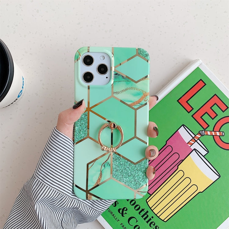 For iPhone 12 Pro Max Plating Marble Pattern Soft TPU Protective Case with Ring Holder