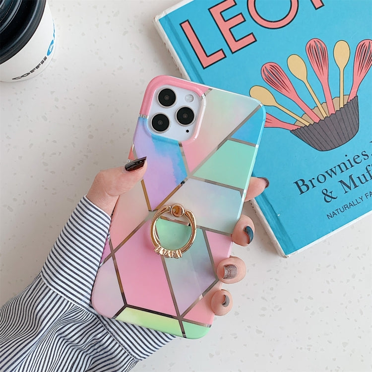 For iPhone 11 Plating Marble Pattern Soft TPU Protective Case with Ring Holder