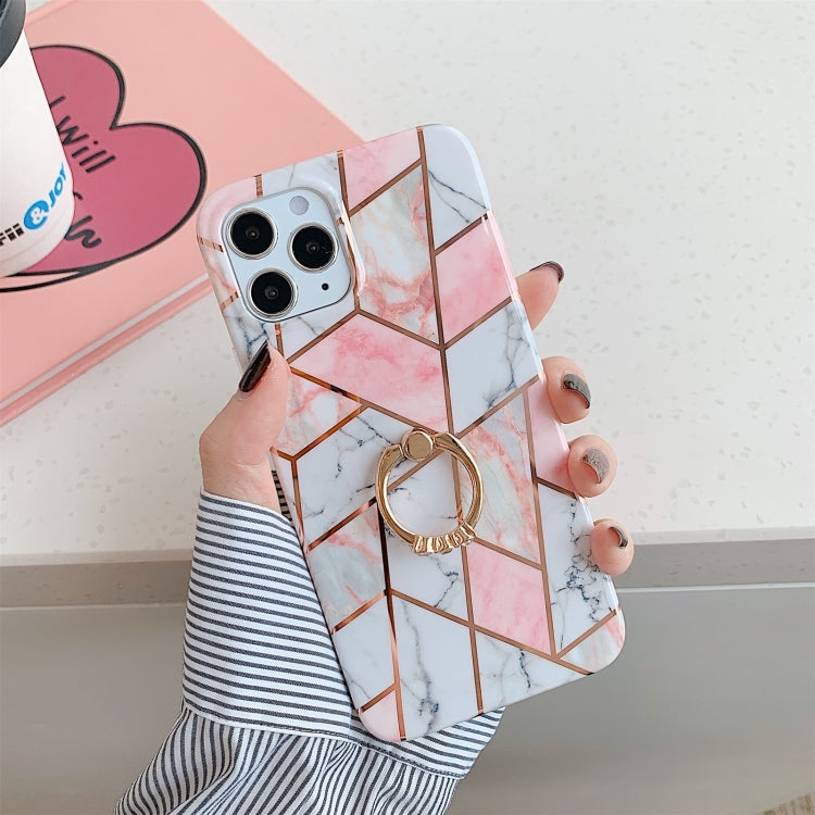 For iPhone 11 Plating Marble Pattern Soft TPU Protective Case with Ring Holder