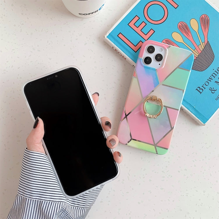 For iPhone 11 Pro Plating Marble Pattern Soft TPU Protective Case with Ring Holder