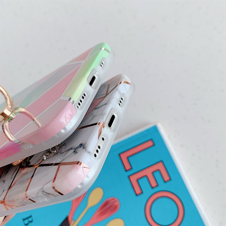 For iPhone 11 Pro Plating Marble Pattern Soft TPU Protective Case with Ring Holder