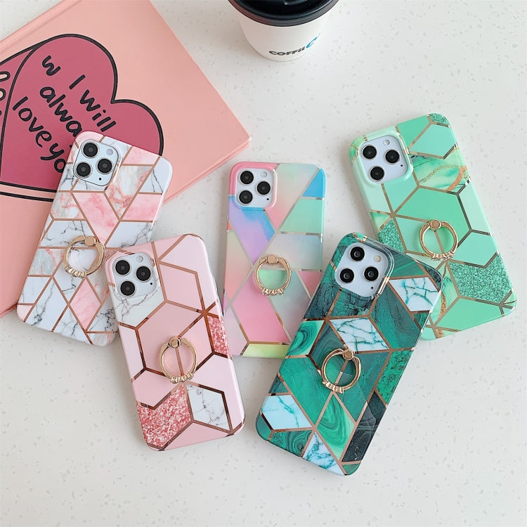 For iPhone 11 Pro Max Plating Marble Pattern Soft TPU Protective Case with Ring Holder