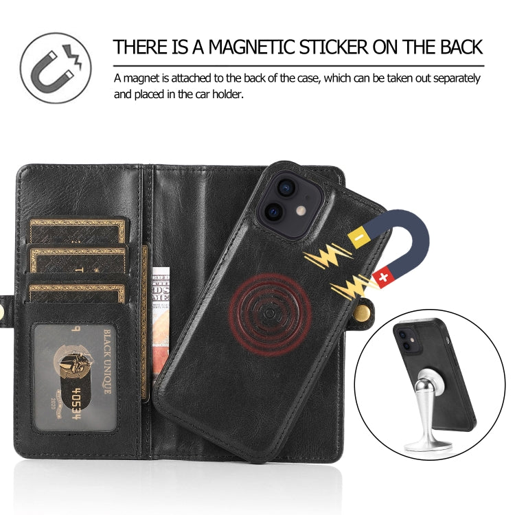 For iPhone 12 mini Multiple Card Slots Detachable Magnetic Horizontal Flip Leather Case with Card Slots & Holder & Wallet