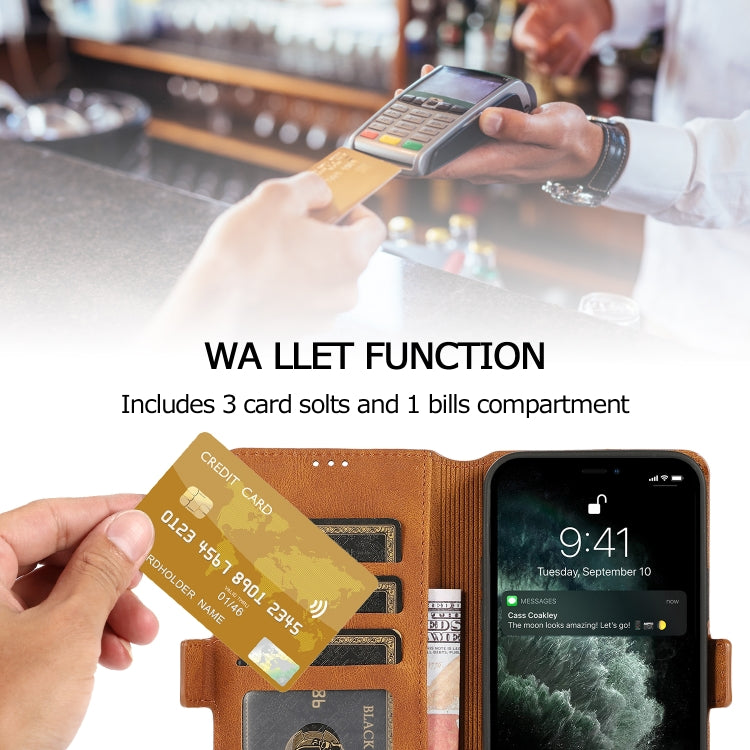 For iPhone 12 / 12 Pro Retro Magnetic Closing Clasp Horizontal Flip Leather Case with Holder & Card Slots & Photo Frame & Wallet