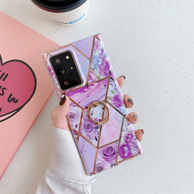 For Samsung Galaxy S20 FE Electroplating Stitching Pattern Soft TPU Protective Case with Ring Holder