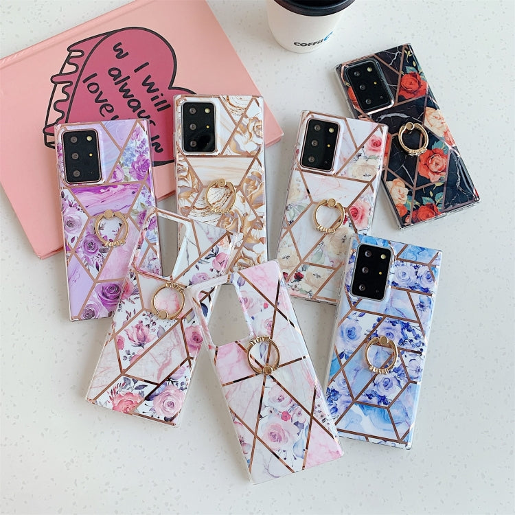 For Samsung Galaxy S20 FE Electroplating Stitching Pattern Soft TPU Protective Case with Ring Holder