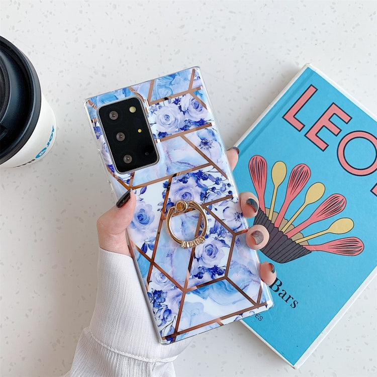 For Samsung Galaxy Note20 Electroplating Stitching Pattern Soft TPU Protective Case with Ring Holder