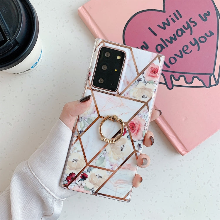 For Samsung Galaxy Note20 Electroplating Stitching Pattern Soft TPU Protective Case with Ring Holder