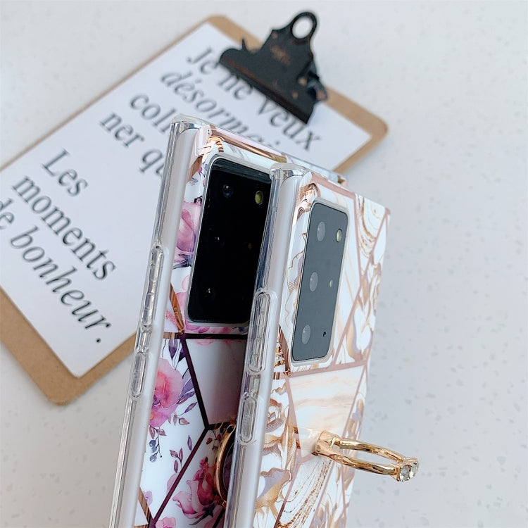 For Samsung Galaxy Note20 Electroplating Stitching Pattern Soft TPU Protective Case with Ring Holder