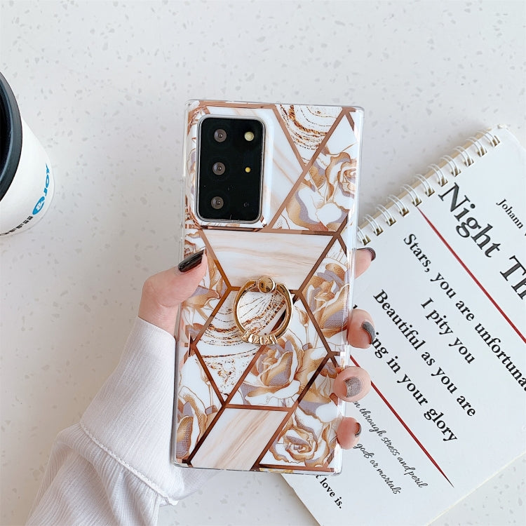For Samsung Galaxy Note20 Ultra Electroplating Stitching Pattern Soft TPU Protective Case with Ring Holder