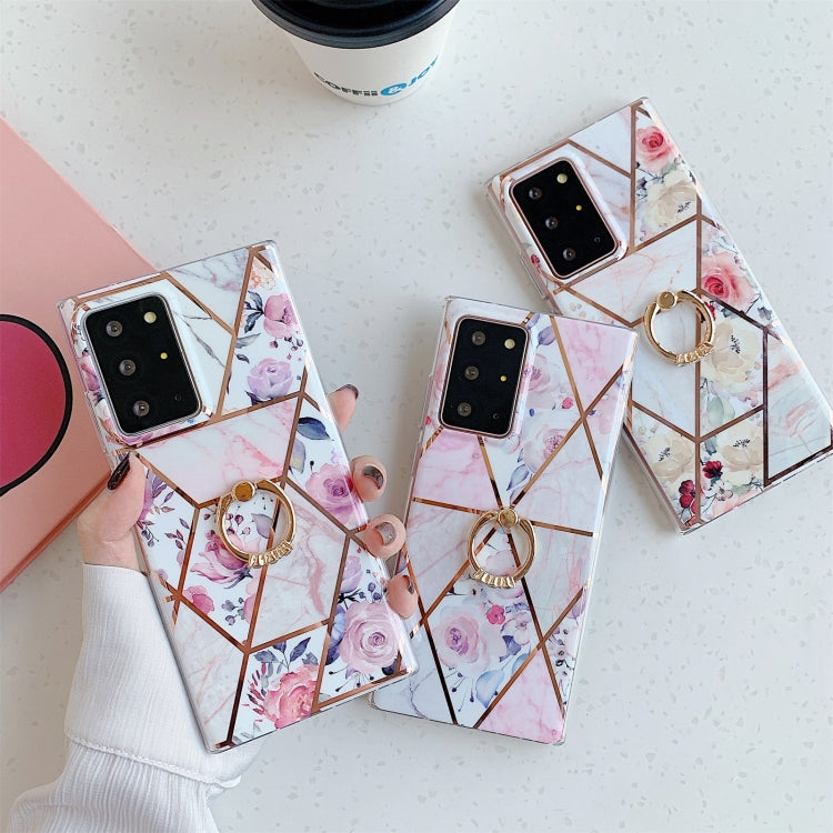 For Samsung Galaxy Note20 Ultra Electroplating Stitching Pattern Soft TPU Protective Case with Ring Holder