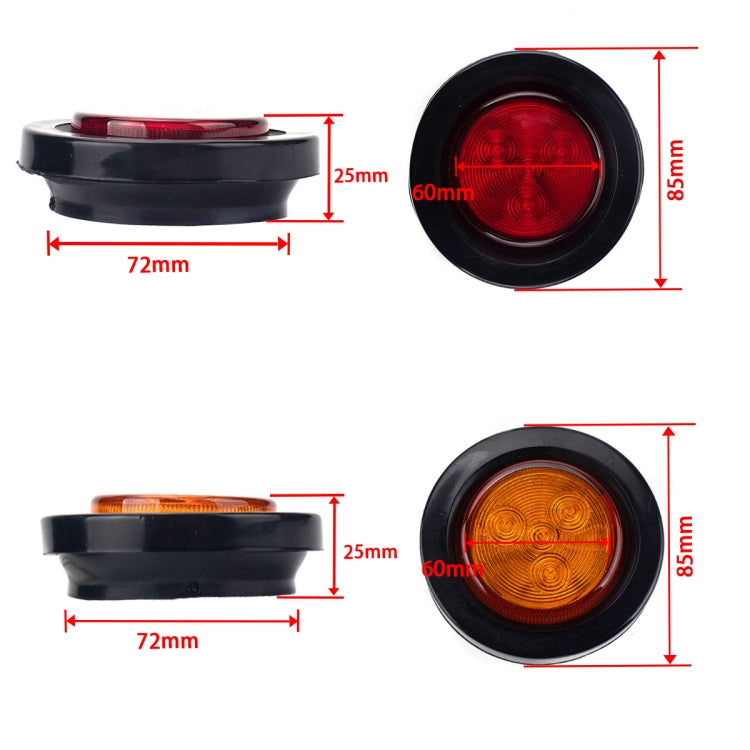 4 PCS Truck Trailer Red & Amber LED 2.5 inch Round Side Marker Clearance Tail Light Kits with Heat Shrink Tube