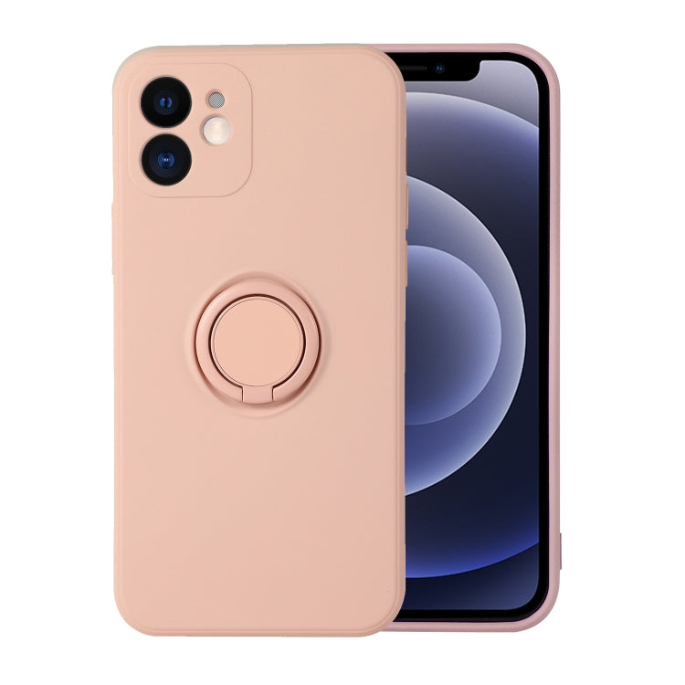 For iPhone 12 mini Solid Color Liquid Silicone Shockproof Full Coverage Protective Case with Ring Holder