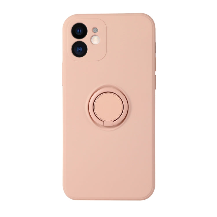 For iPhone 12 mini Solid Color Liquid Silicone Shockproof Full Coverage Protective Case with Ring Holder