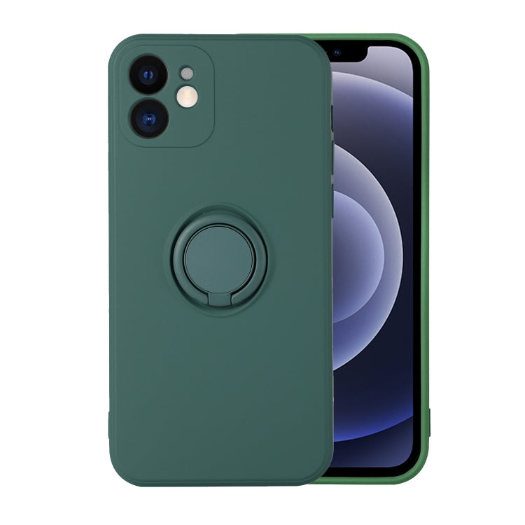 For iPhone 12 mini Solid Color Liquid Silicone Shockproof Full Coverage Protective Case with Ring Holder