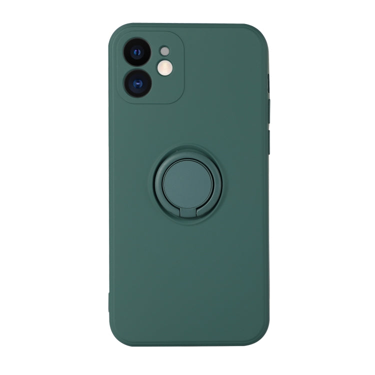 For iPhone 12 mini Solid Color Liquid Silicone Shockproof Full Coverage Protective Case with Ring Holder
