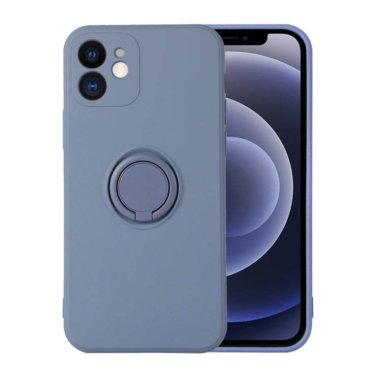 For iPhone 12 mini Solid Color Liquid Silicone Shockproof Full Coverage Protective Case with Ring Holder