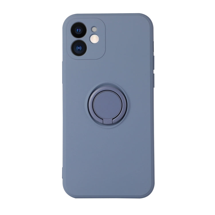 For iPhone 12 mini Solid Color Liquid Silicone Shockproof Full Coverage Protective Case with Ring Holder
