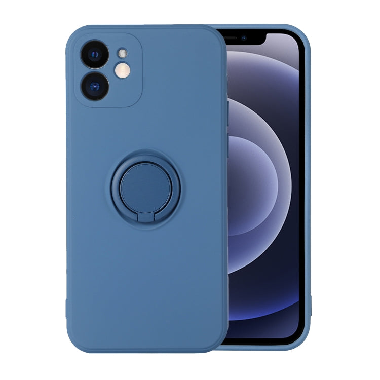 For iPhone 12 mini Solid Color Liquid Silicone Shockproof Full Coverage Protective Case with Ring Holder