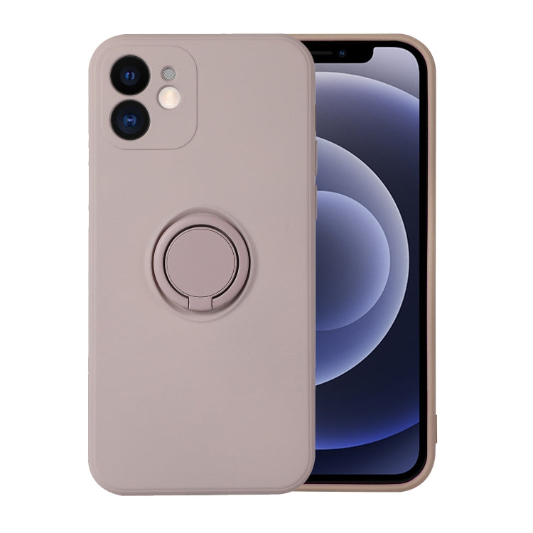 For iPhone 12 mini Solid Color Liquid Silicone Shockproof Full Coverage Protective Case with Ring Holder