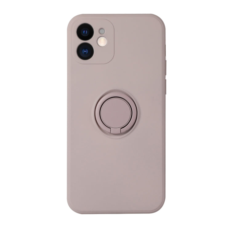 For iPhone 12 mini Solid Color Liquid Silicone Shockproof Full Coverage Protective Case with Ring Holder