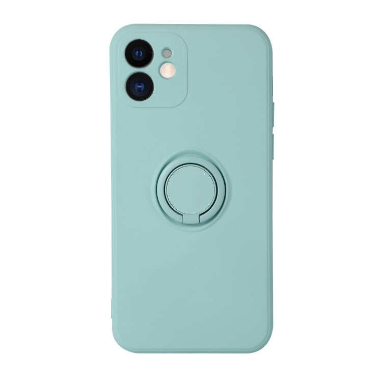 For iPhone 12 mini Solid Color Liquid Silicone Shockproof Full Coverage Protective Case with Ring Holder