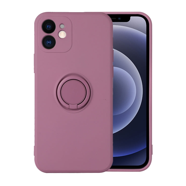 For iPhone 12 mini Solid Color Liquid Silicone Shockproof Full Coverage Protective Case with Ring Holder