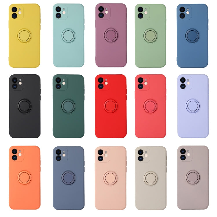For iPhone 12 mini Solid Color Liquid Silicone Shockproof Full Coverage Protective Case with Ring Holder