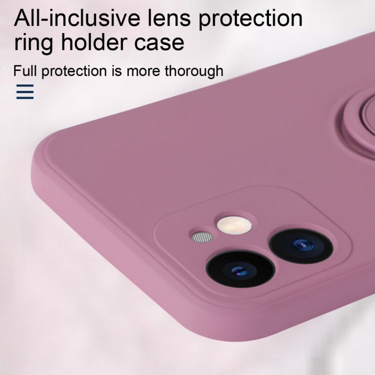 For iPhone 12 mini Solid Color Liquid Silicone Shockproof Full Coverage Protective Case with Ring Holder