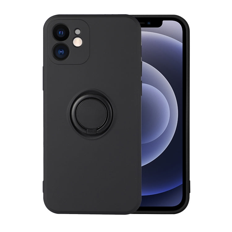 For iPhone 12 Pro Solid Color Liquid Silicone Shockproof Full Coverage Protective Case with Ring Holder