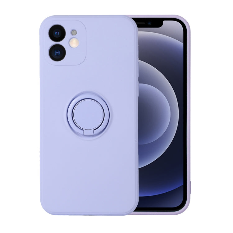 For iPhone 12 Pro Solid Color Liquid Silicone Shockproof Full Coverage Protective Case with Ring Holder