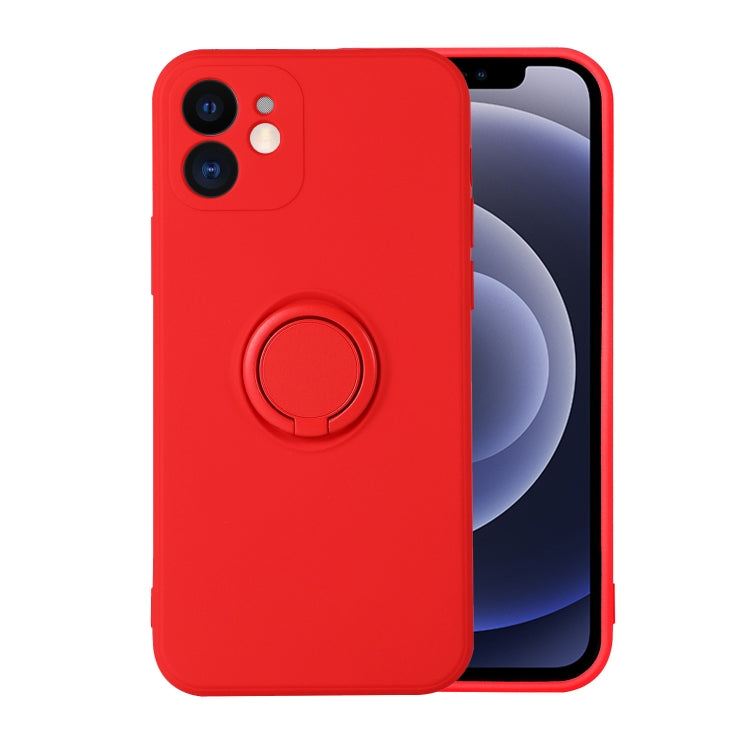 For iPhone 12 Pro Solid Color Liquid Silicone Shockproof Full Coverage Protective Case with Ring Holder