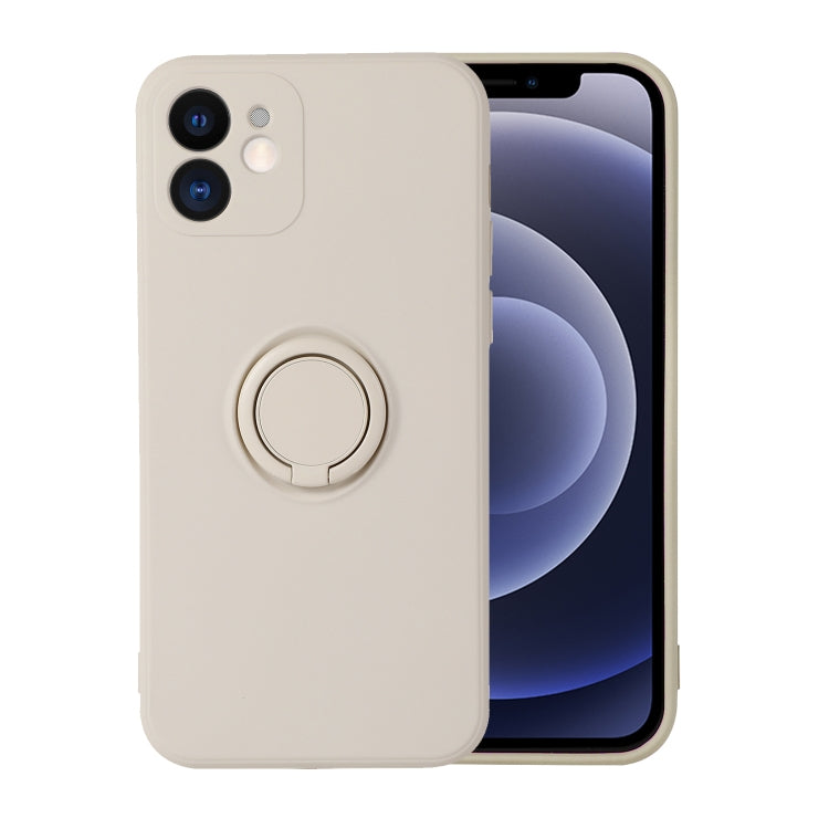 For iPhone 12 Pro Solid Color Liquid Silicone Shockproof Full Coverage Protective Case with Ring Holder