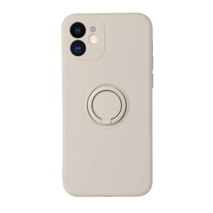 For iPhone 12 Pro Solid Color Liquid Silicone Shockproof Full Coverage Protective Case with Ring Holder