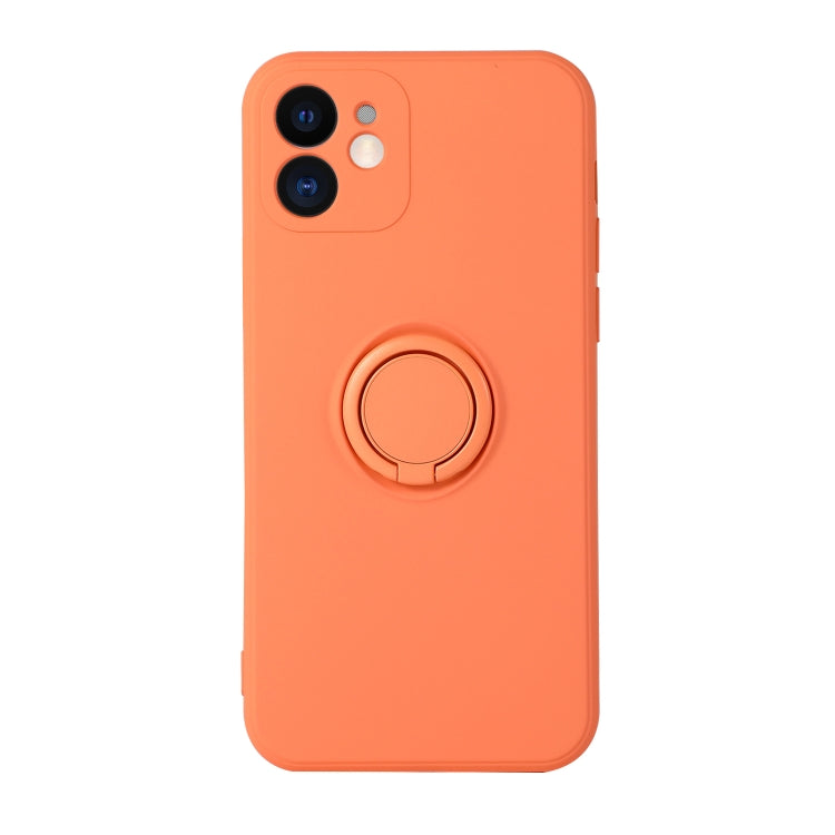 For iPhone 12 Pro Solid Color Liquid Silicone Shockproof Full Coverage Protective Case with Ring Holder