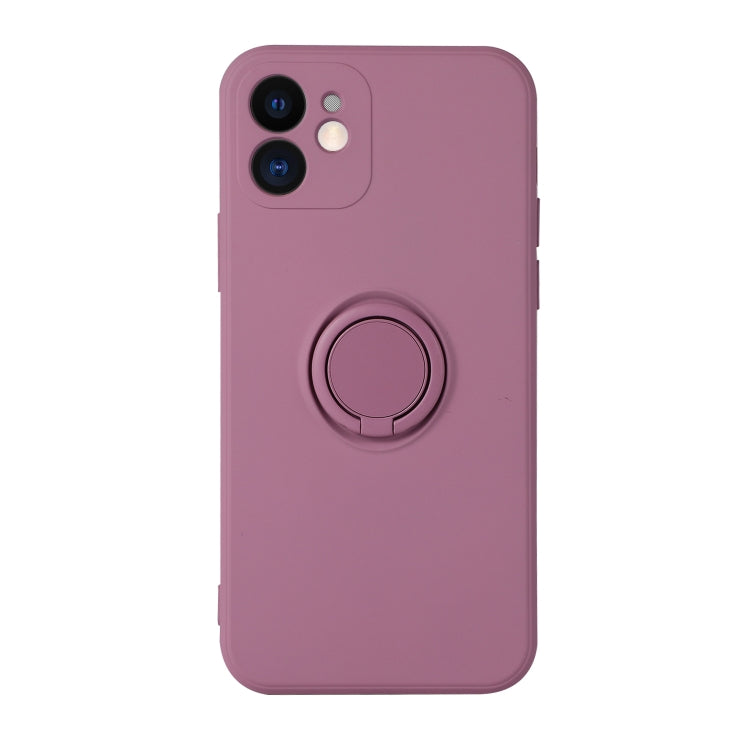 For iPhone 12 Pro Solid Color Liquid Silicone Shockproof Full Coverage Protective Case with Ring Holder