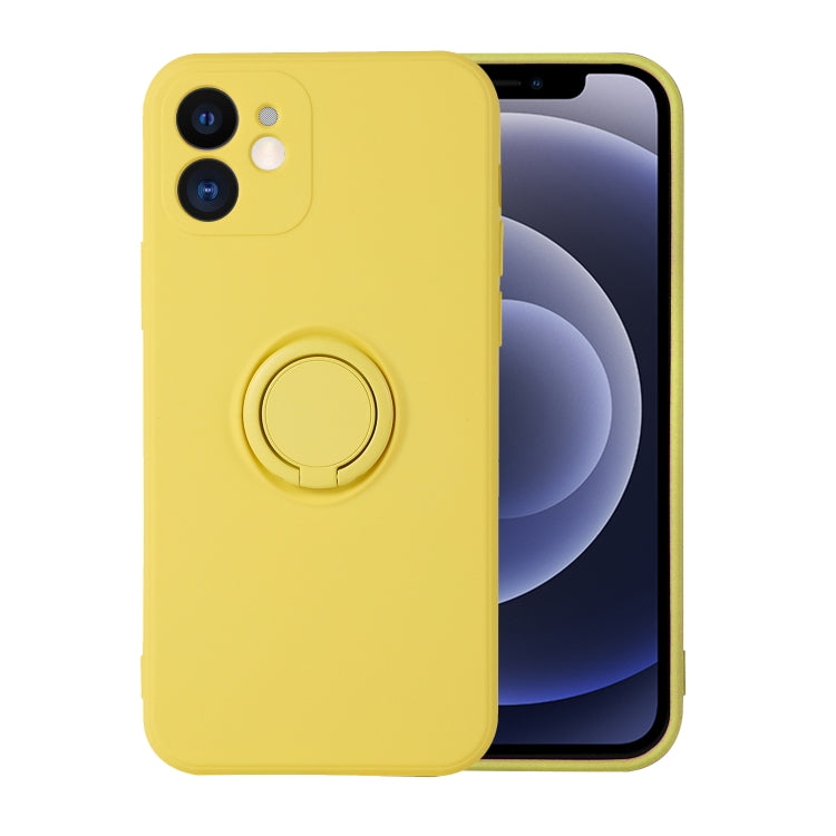 For iPhone 12 Pro Solid Color Liquid Silicone Shockproof Full Coverage Protective Case with Ring Holder
