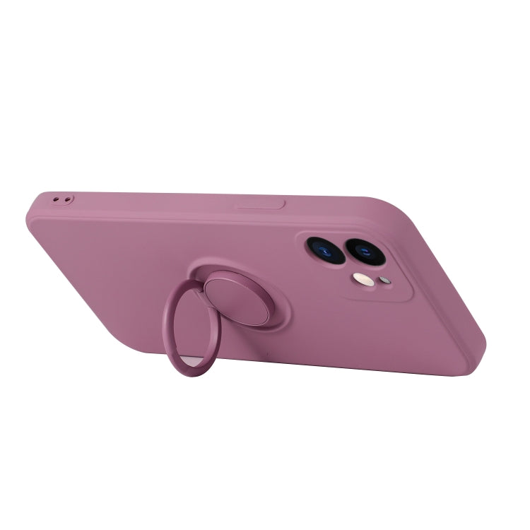 For iPhone 12 Pro Solid Color Liquid Silicone Shockproof Full Coverage Protective Case with Ring Holder