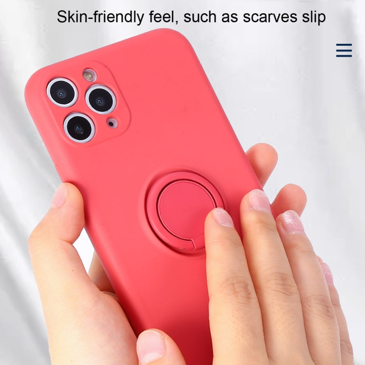 For iPhone 12 Pro Solid Color Liquid Silicone Shockproof Full Coverage Protective Case with Ring Holder
