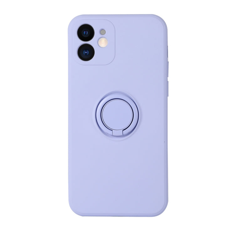 For iPhone 12 Pro Max Solid Color Liquid Silicone Shockproof Full Coverage Protective Case with Ring Holder