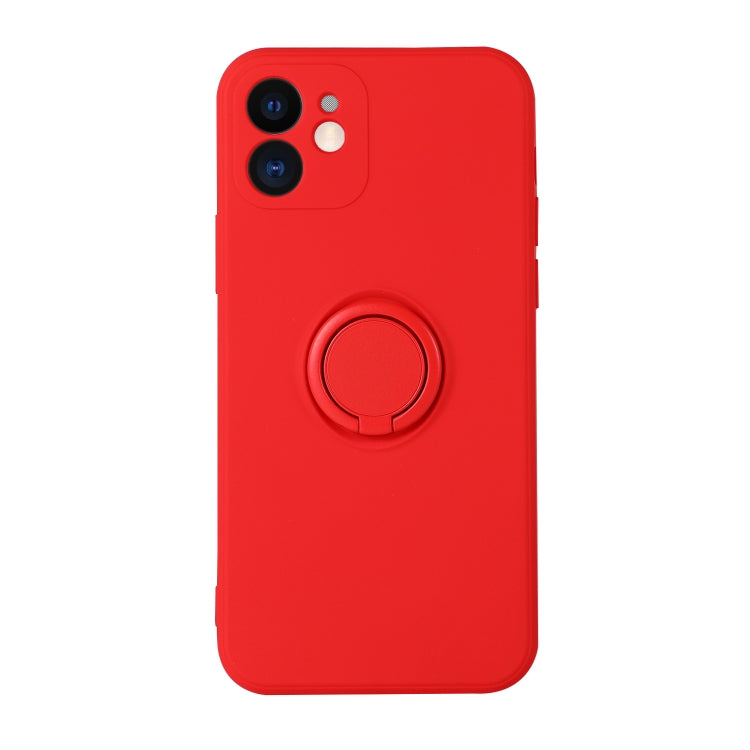For iPhone 12 Pro Max Solid Color Liquid Silicone Shockproof Full Coverage Protective Case with Ring Holder