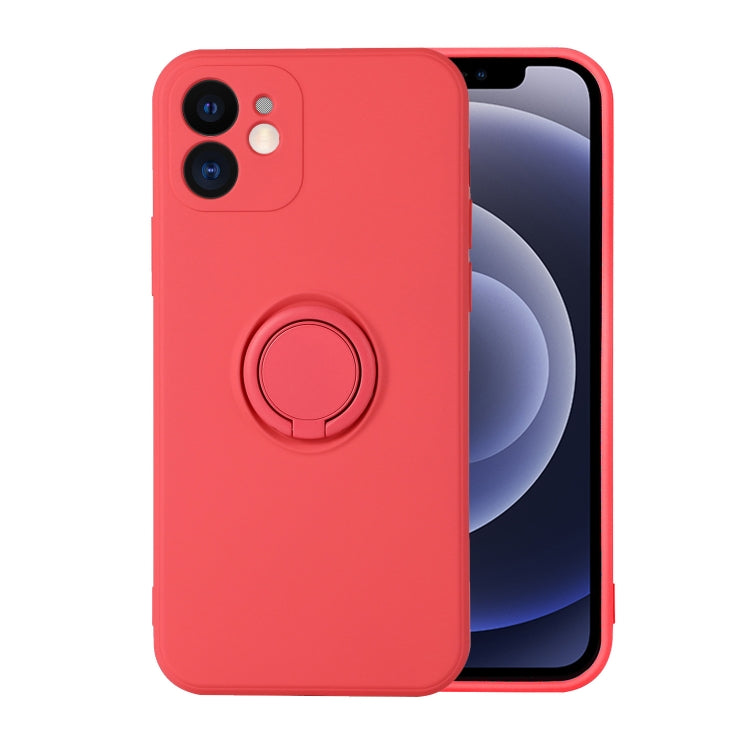For iPhone 12 Pro Max Solid Color Liquid Silicone Shockproof Full Coverage Protective Case with Ring Holder