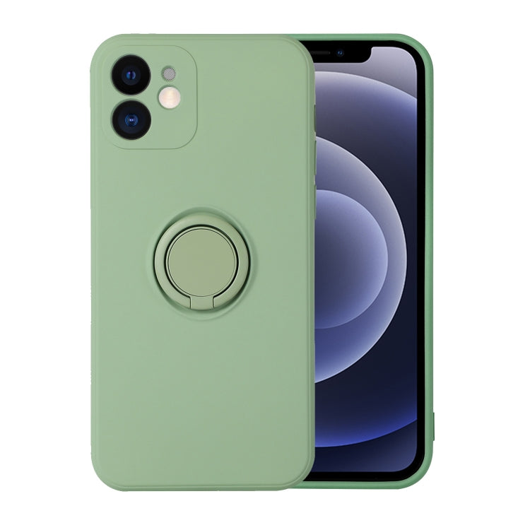 For iPhone 12 Pro Max Solid Color Liquid Silicone Shockproof Full Coverage Protective Case with Ring Holder