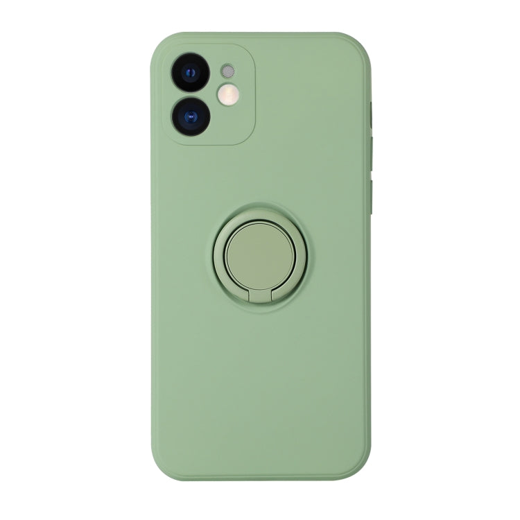For iPhone 12 Pro Max Solid Color Liquid Silicone Shockproof Full Coverage Protective Case with Ring Holder