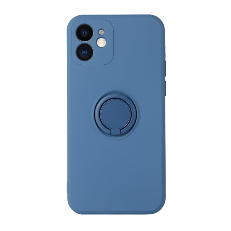 For iPhone 12 Pro Max Solid Color Liquid Silicone Shockproof Full Coverage Protective Case with Ring Holder